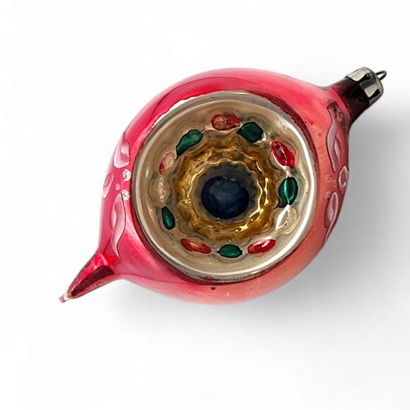 Unbranded Other - Vintage Mercury Glass Christmas Ornament Pink White Poinsettias Poland